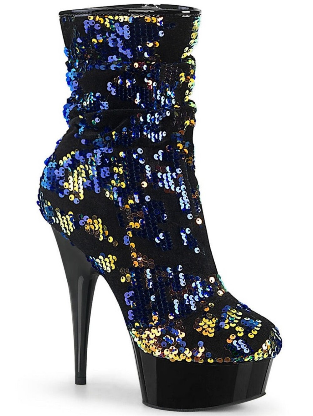 Pleaser Sequined Black Platform Ankle Boots - Women's High Heel
